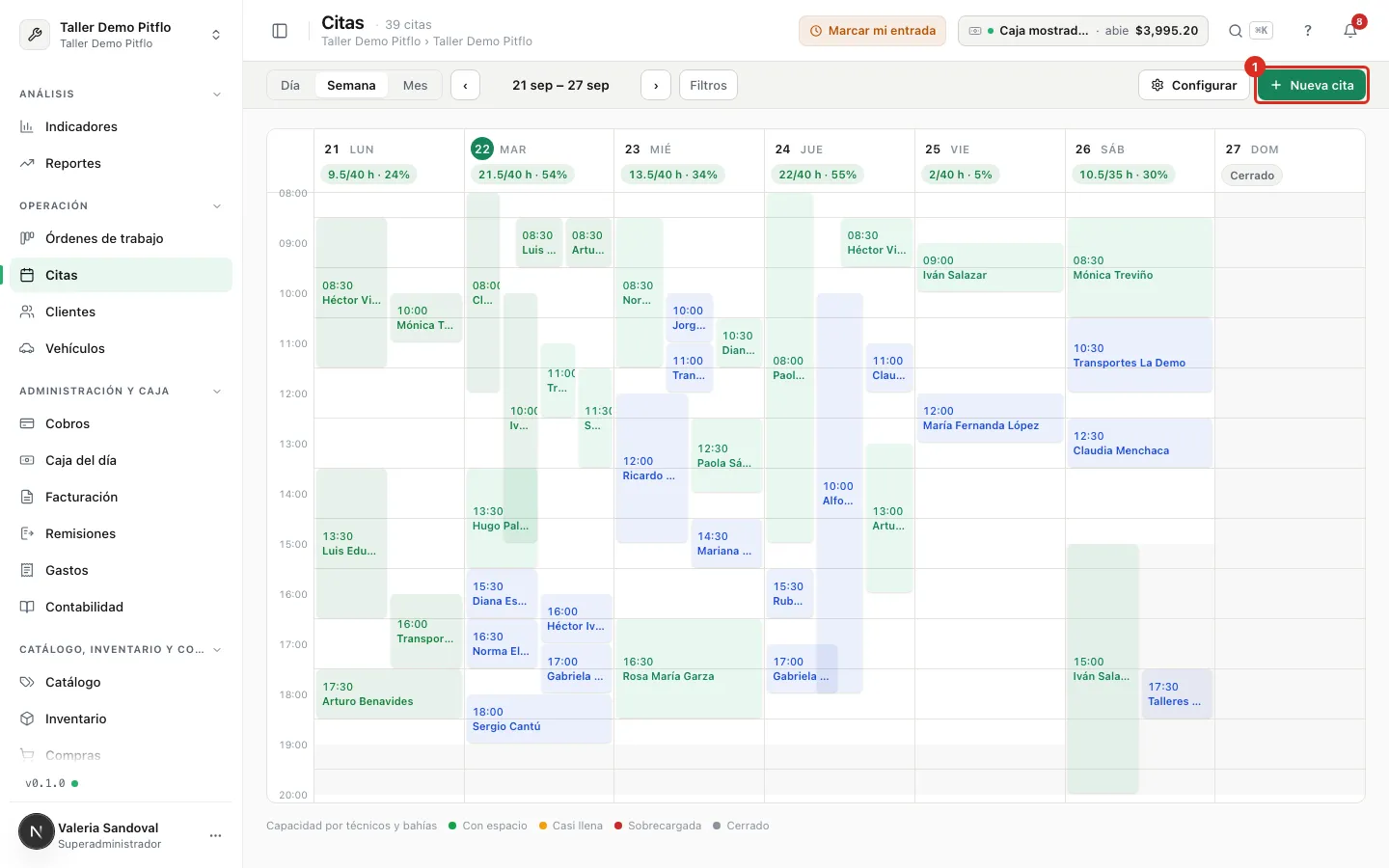Botón Nueva cita en la barra de la agenda