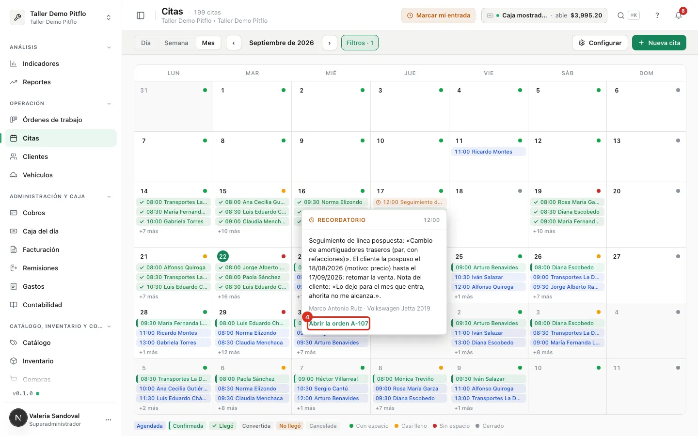 Cuadro de un recordatorio con el enlace a su orden