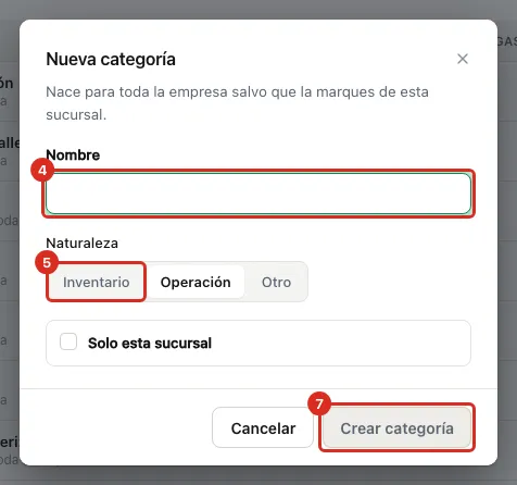 Diálogo Nueva categoría con su naturaleza