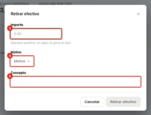 Diálogo Retirar efectivo