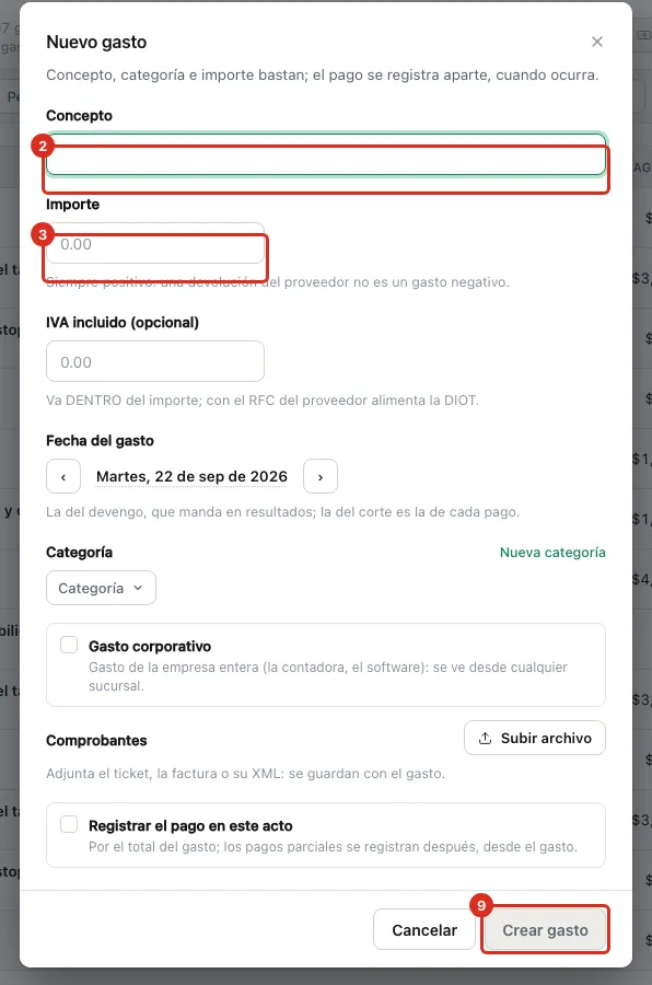 Diálogo Nuevo gasto