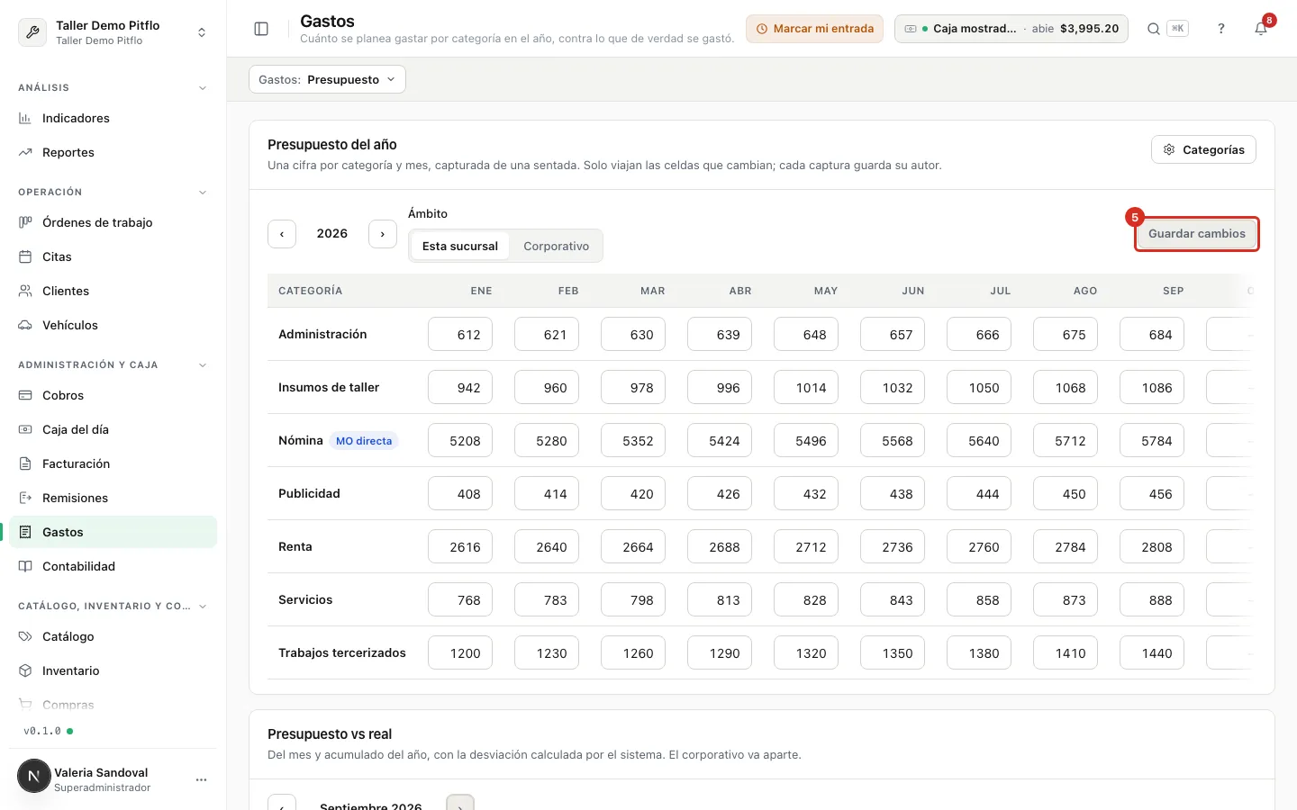 Guardar cambios y el botón Categorías