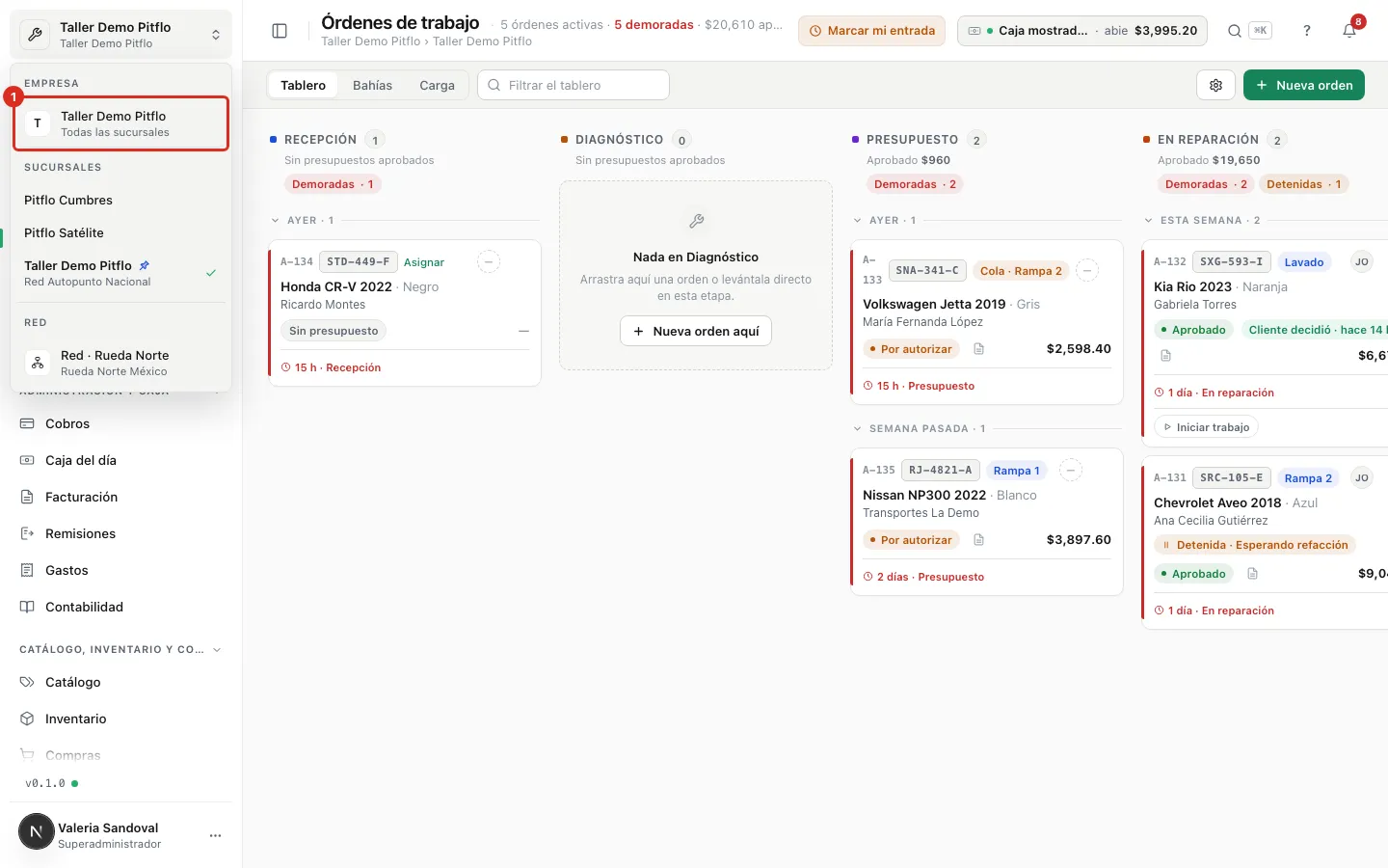 El selector que aparece con la segunda sucursal