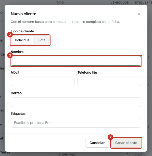 Formulario Nuevo cliente