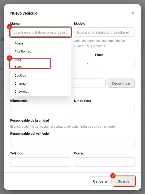 Formulario Nuevo vehículo