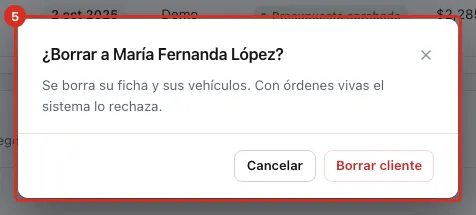 Confirmación de borrado del cliente