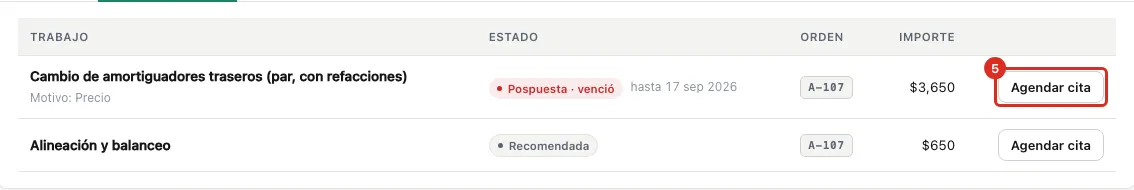 Agendar cita desde el renglón