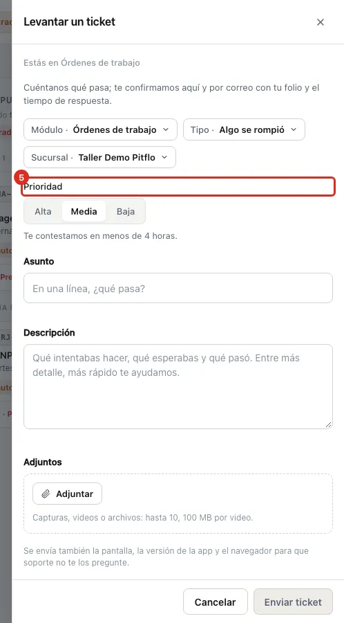 La prioridad y el tiempo de respuesta que promete