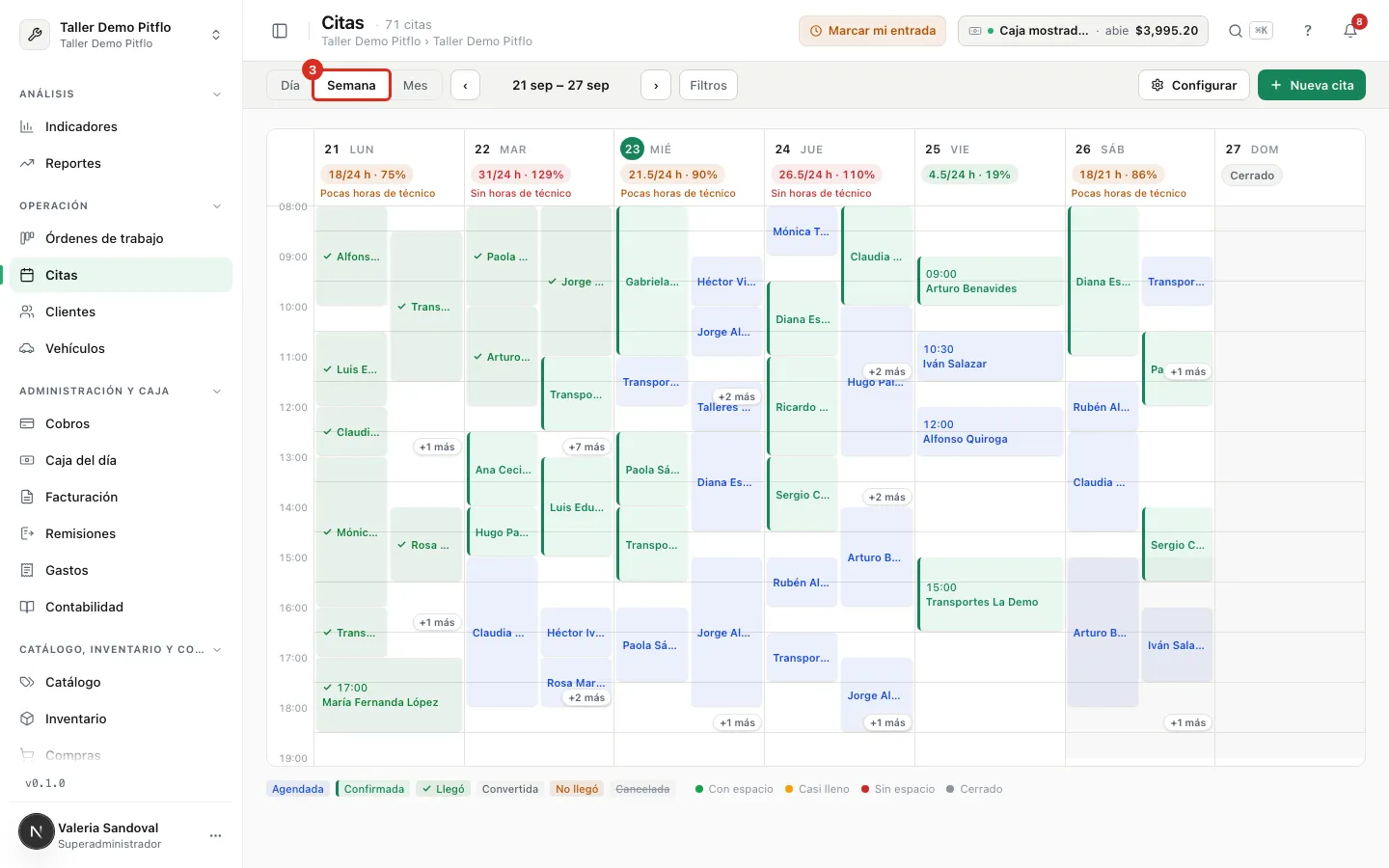 La agenda en la vista Semana