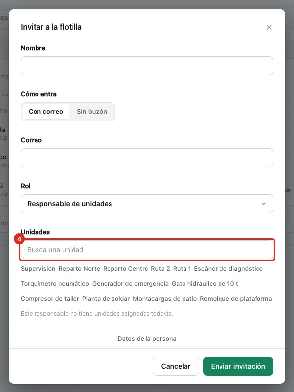 Asignar las unidades de la persona