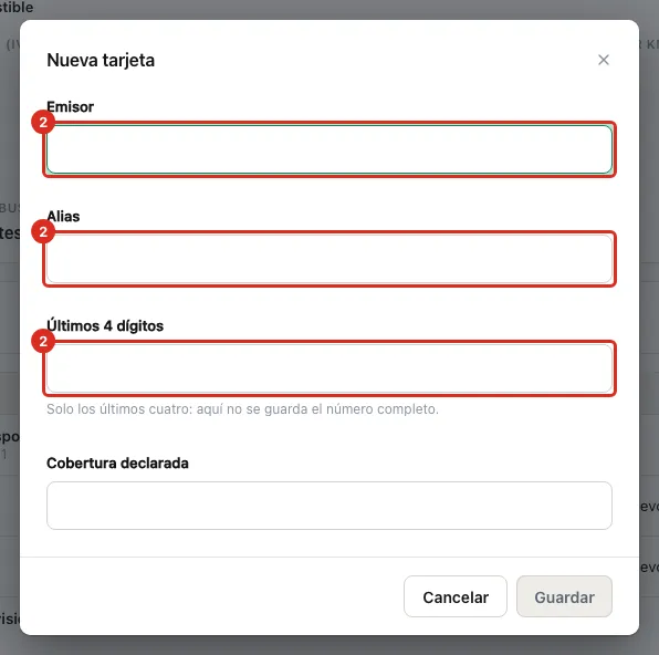 El alta de una tarjeta