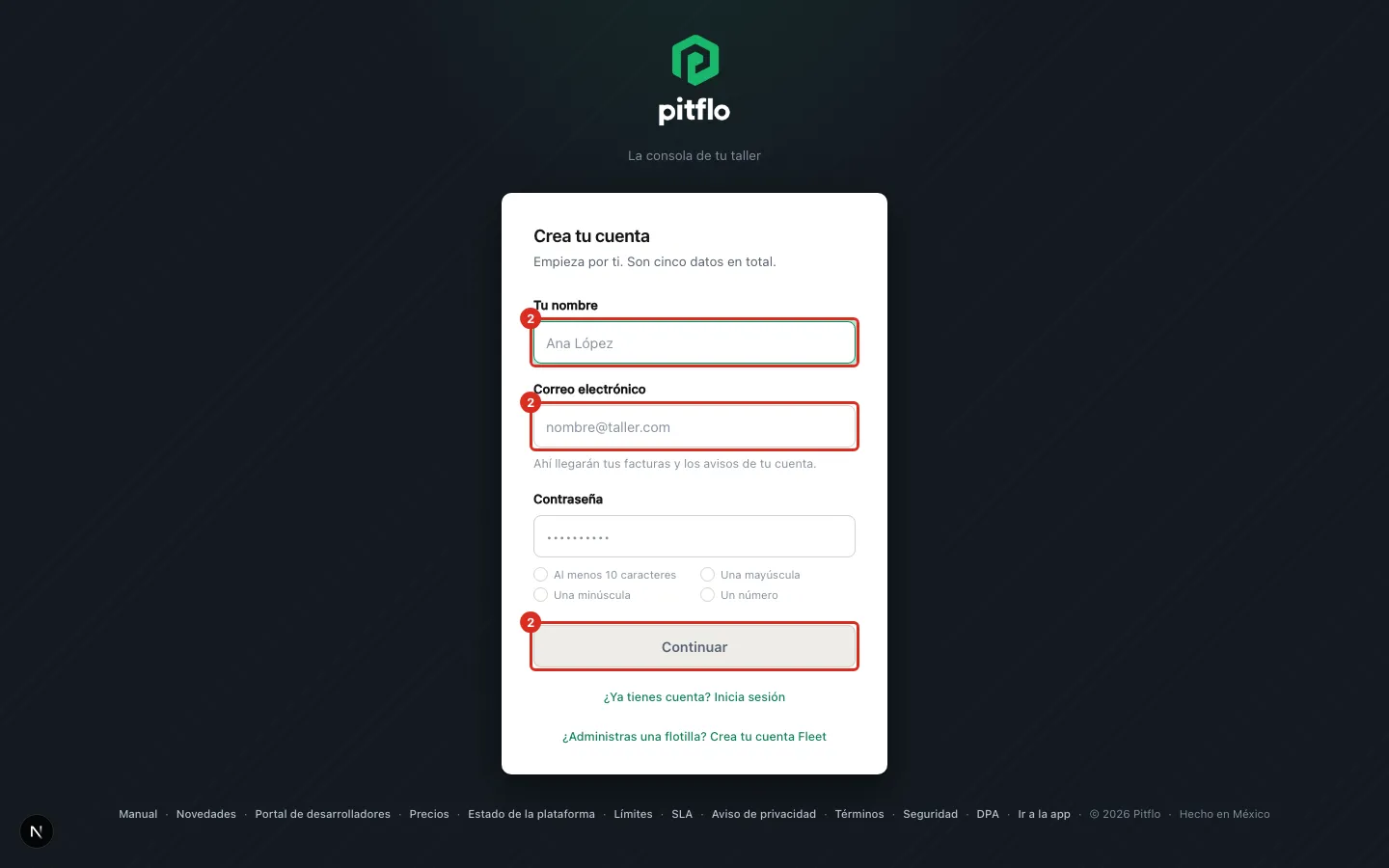 Paso 1 del alta: tu nombre, correo y contraseña