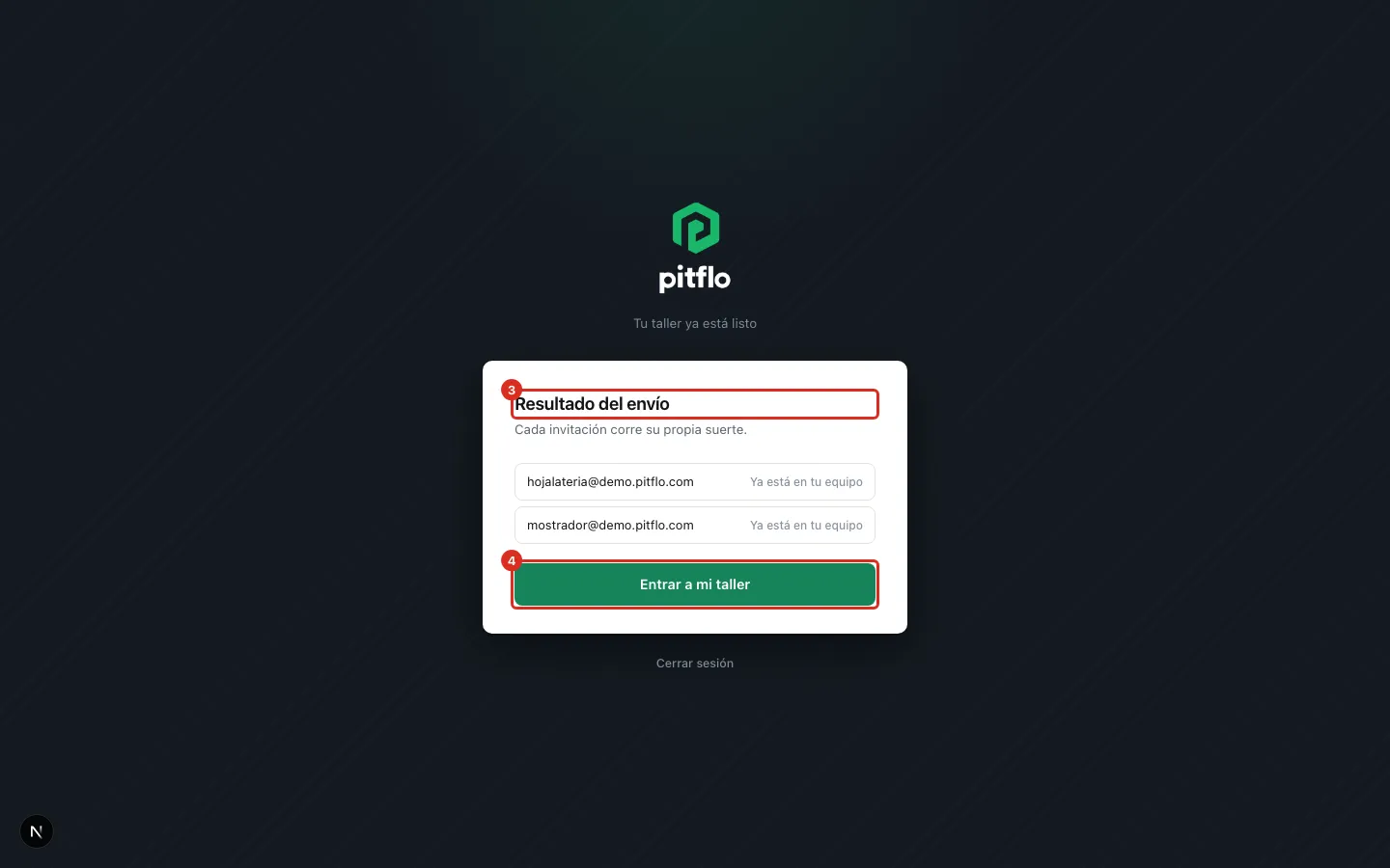 Resultado del envío, fila por fila