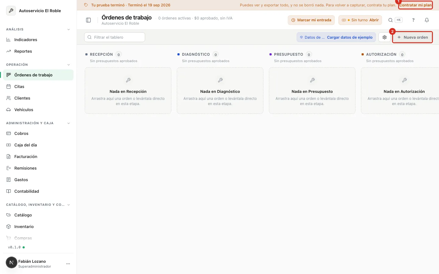 Letrero de prueba terminada sobre el tablero