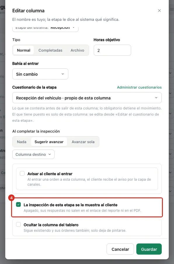 El interruptor de la columna