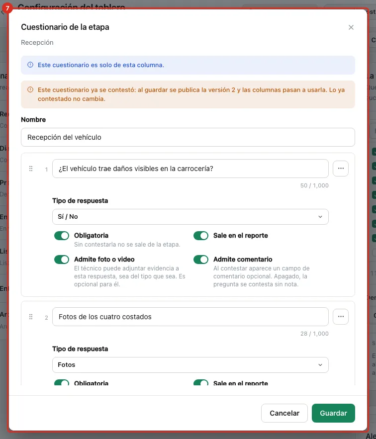 Cuestionario de la etapa