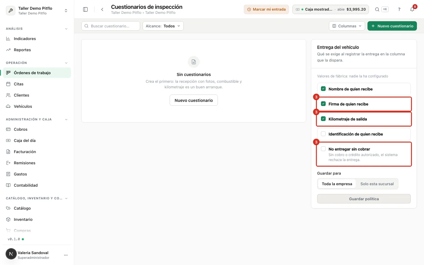 Los requisitos de la entrega