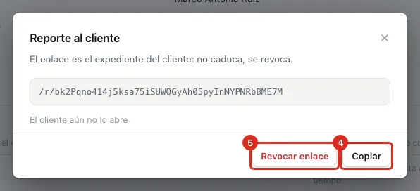Diálogo Reporte al cliente