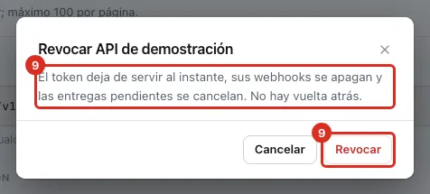 La confirmación antes de revocar una API