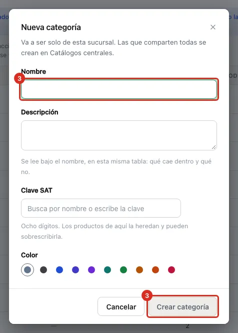 La ventana Nueva categoría