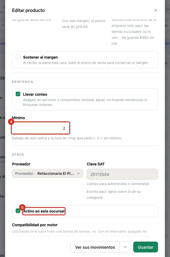 Mínimo y Activo en esta sucursal