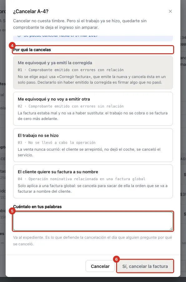 Motivos de cancelación