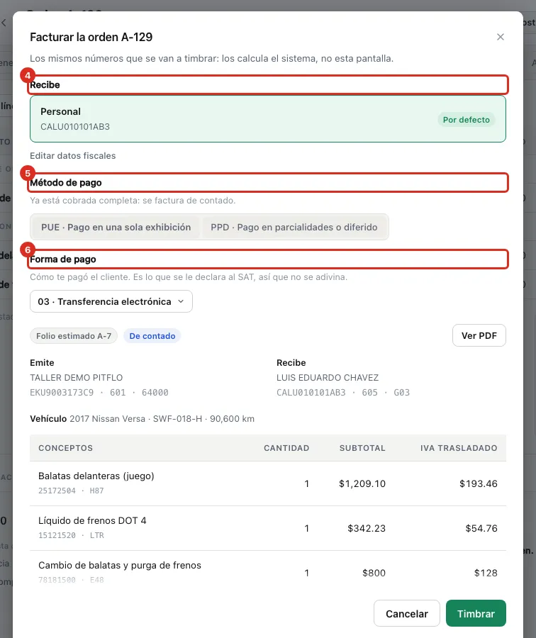 Recibe, método y forma de pago