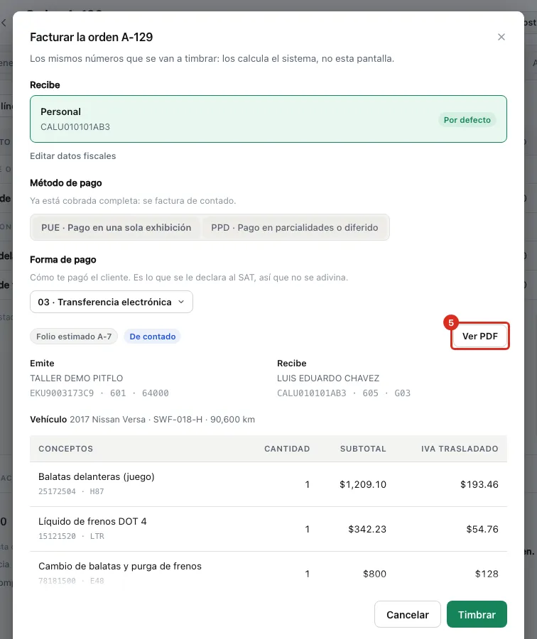 Botón Ver PDF dentro del diálogo