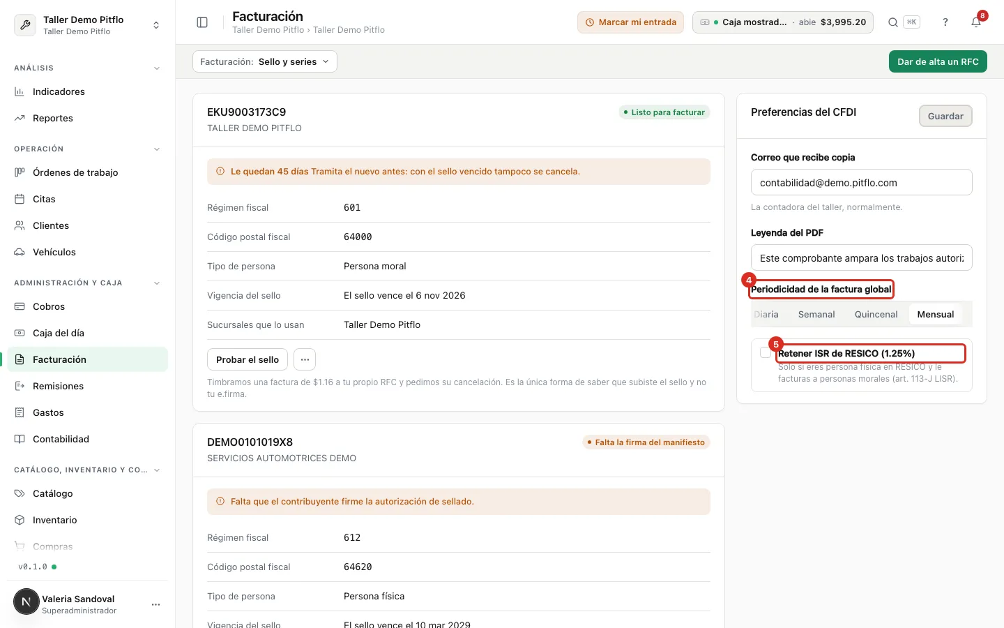 Periodicidad de la global y retención de RESICO