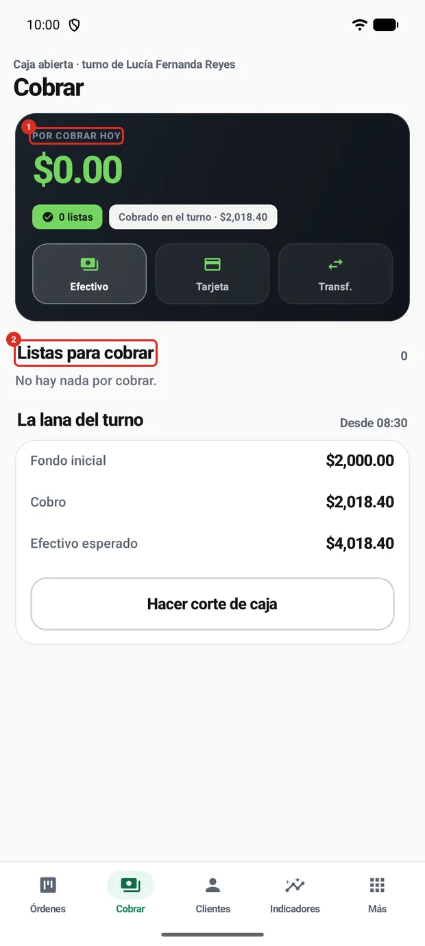 La pestaña Cobrar