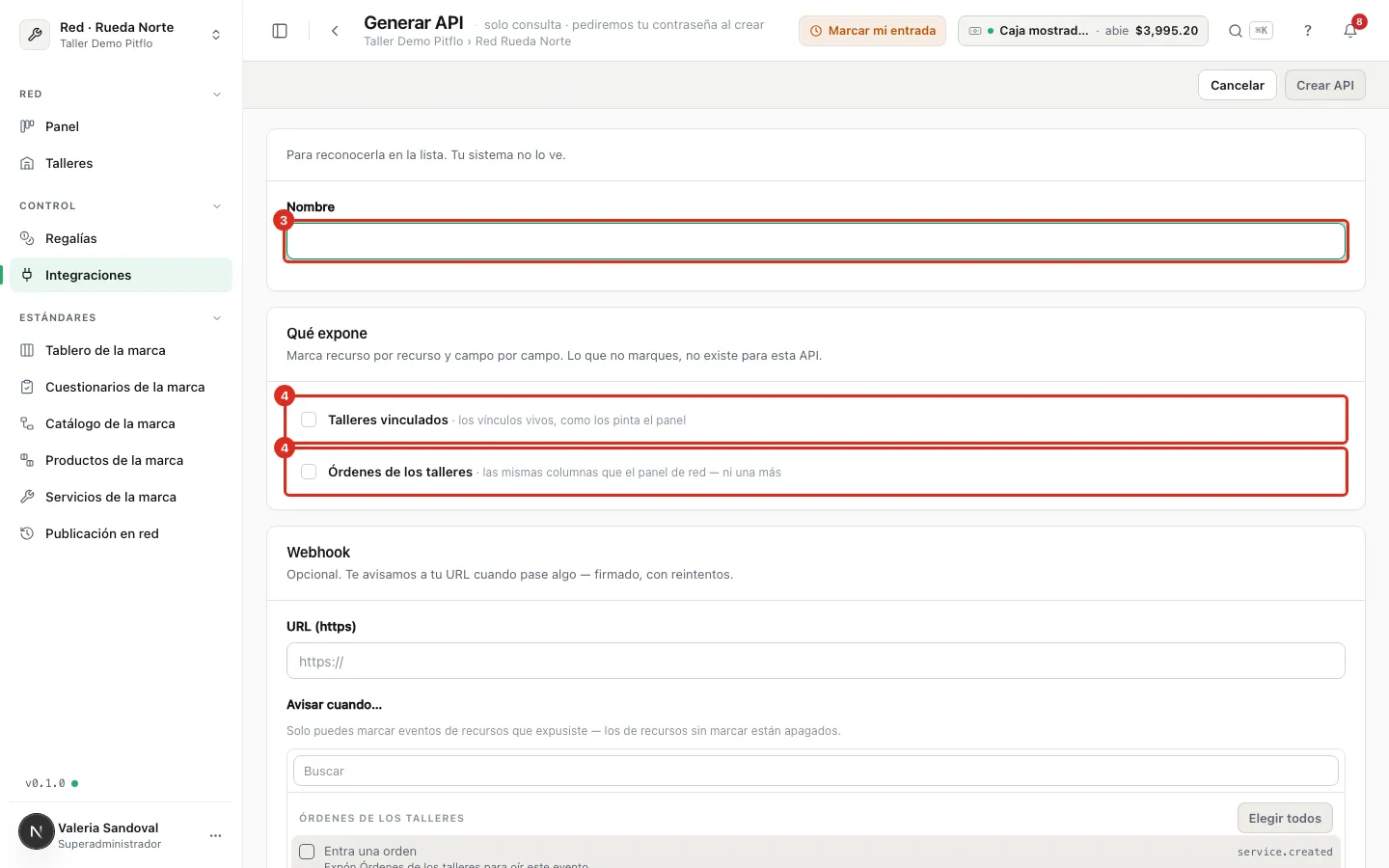 Formulario Generar API con los dos recursos de la red