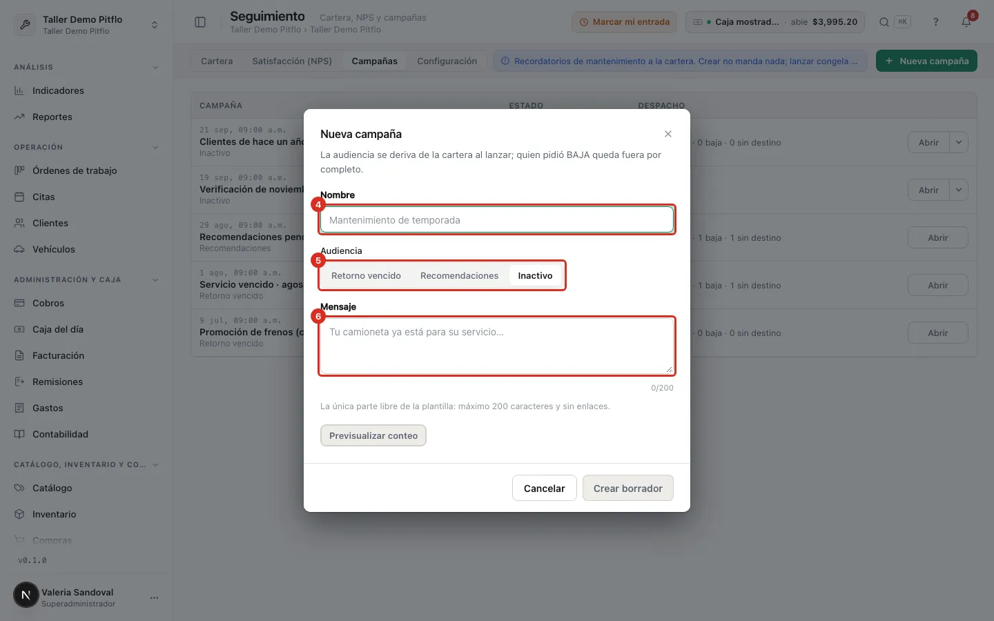 El alta de la campaña