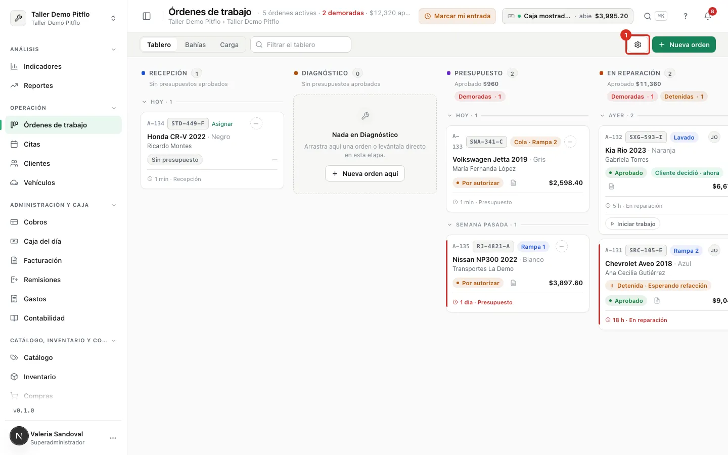 El engrane Configurar del tablero