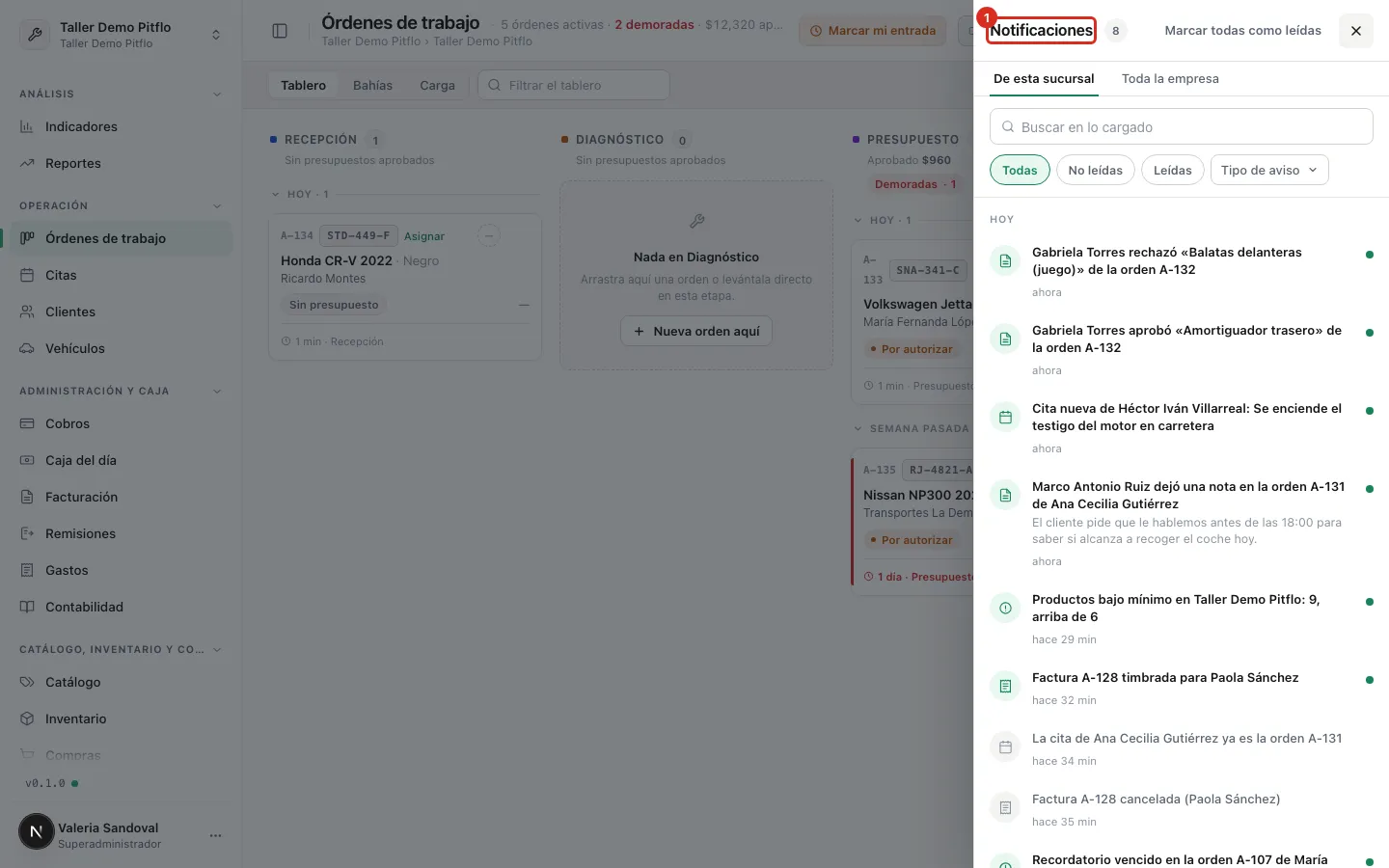 La bandeja de avisos