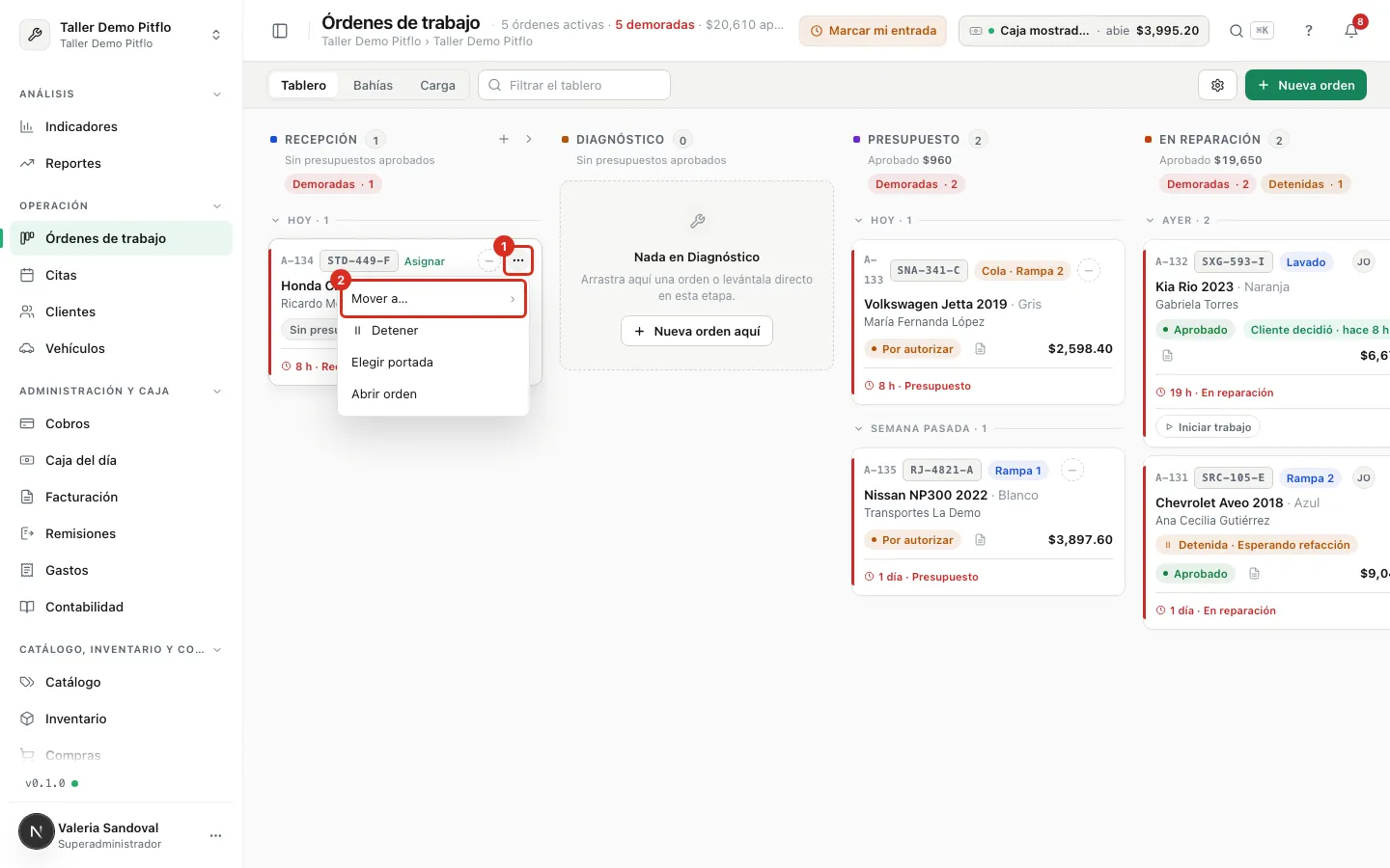 Menú de la tarjeta con la opción Mover a…