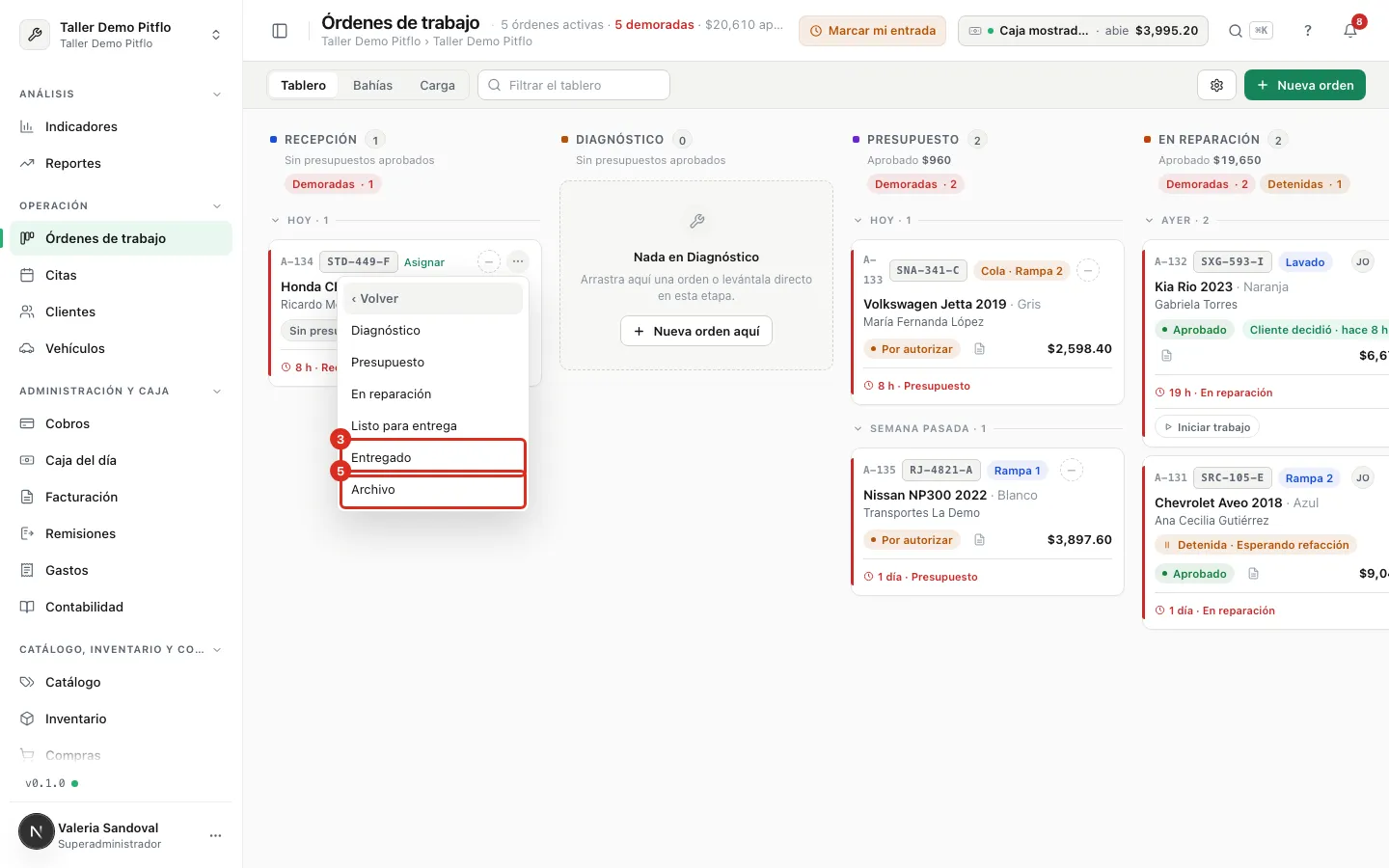 Lista de columnas destino con Entregado y Archivo