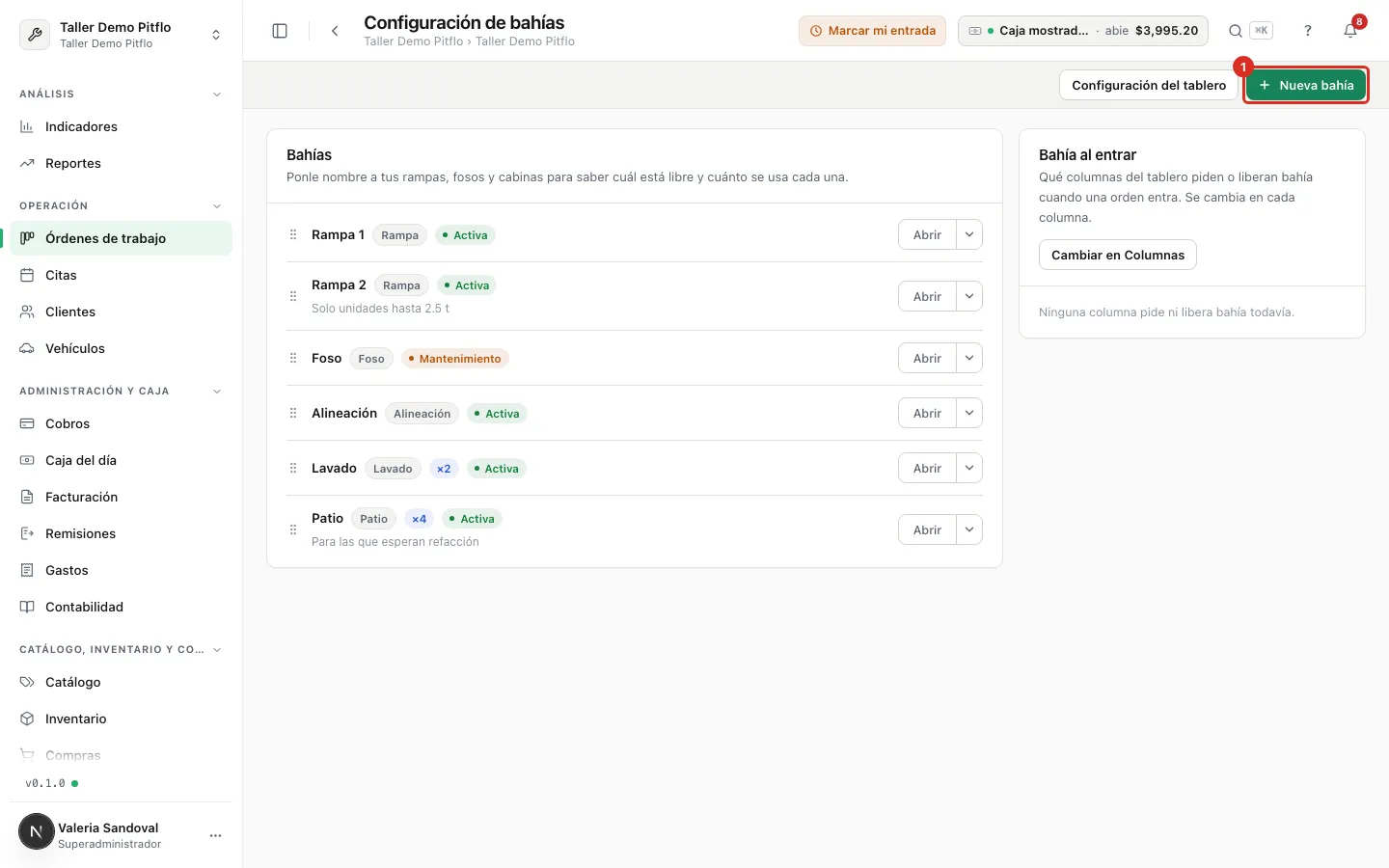 La configuración de bahías