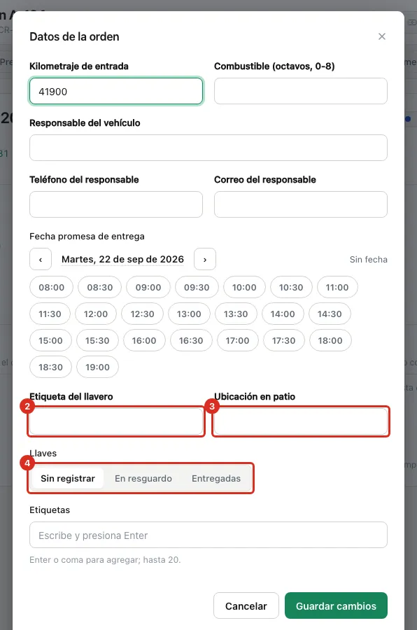 Etiqueta del llavero, patio y estado de las llaves