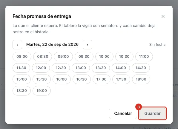 Guardar la fecha promesa