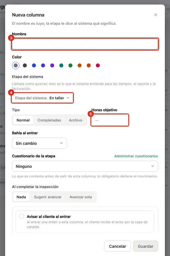 La ficha de la columna