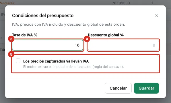 Las condiciones del presupuesto