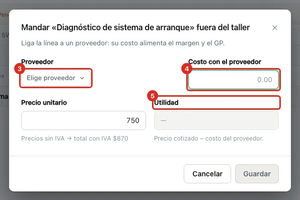 Proveedor, costo y utilidad