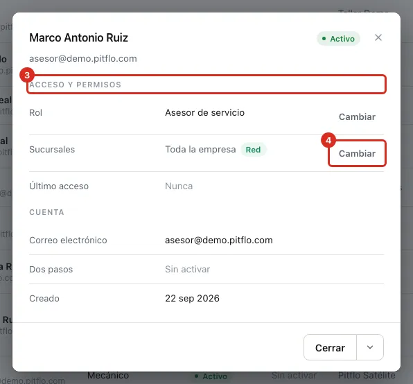 La ficha de la persona con su rol y su alcance