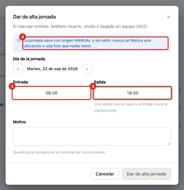 El diálogo con la entrada, la salida y su aviso