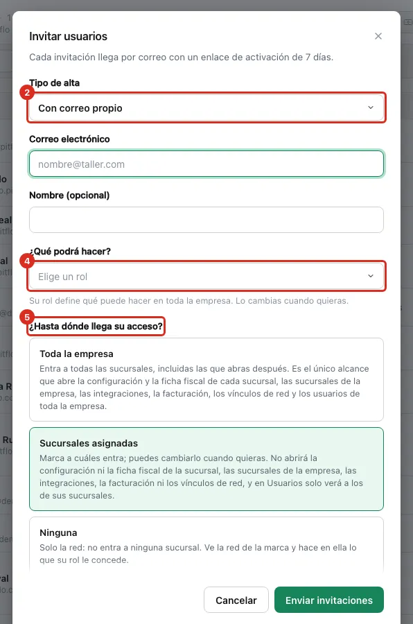 El diálogo Invitar usuarios
