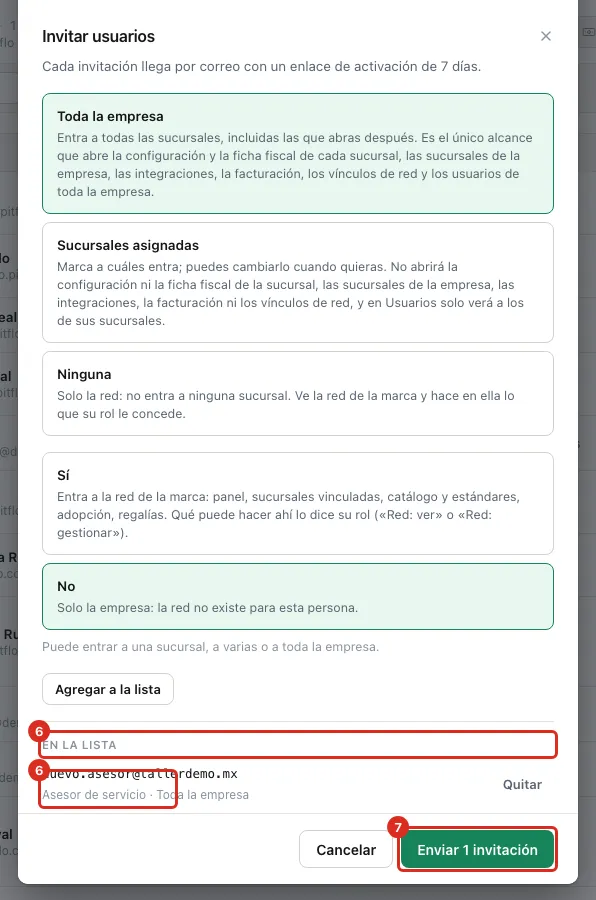 La lista de invitaciones por enviar
