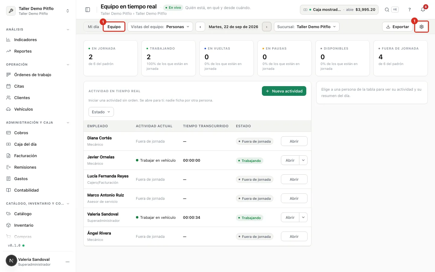 El engrane de Configuración de asistencia