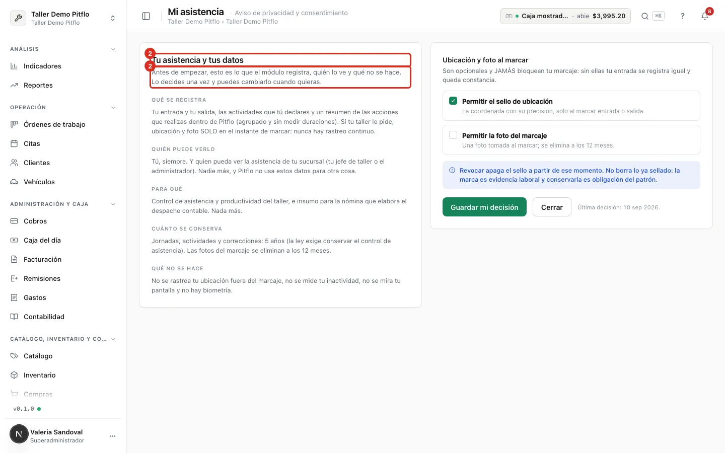 El aviso Tu asistencia y tus datos