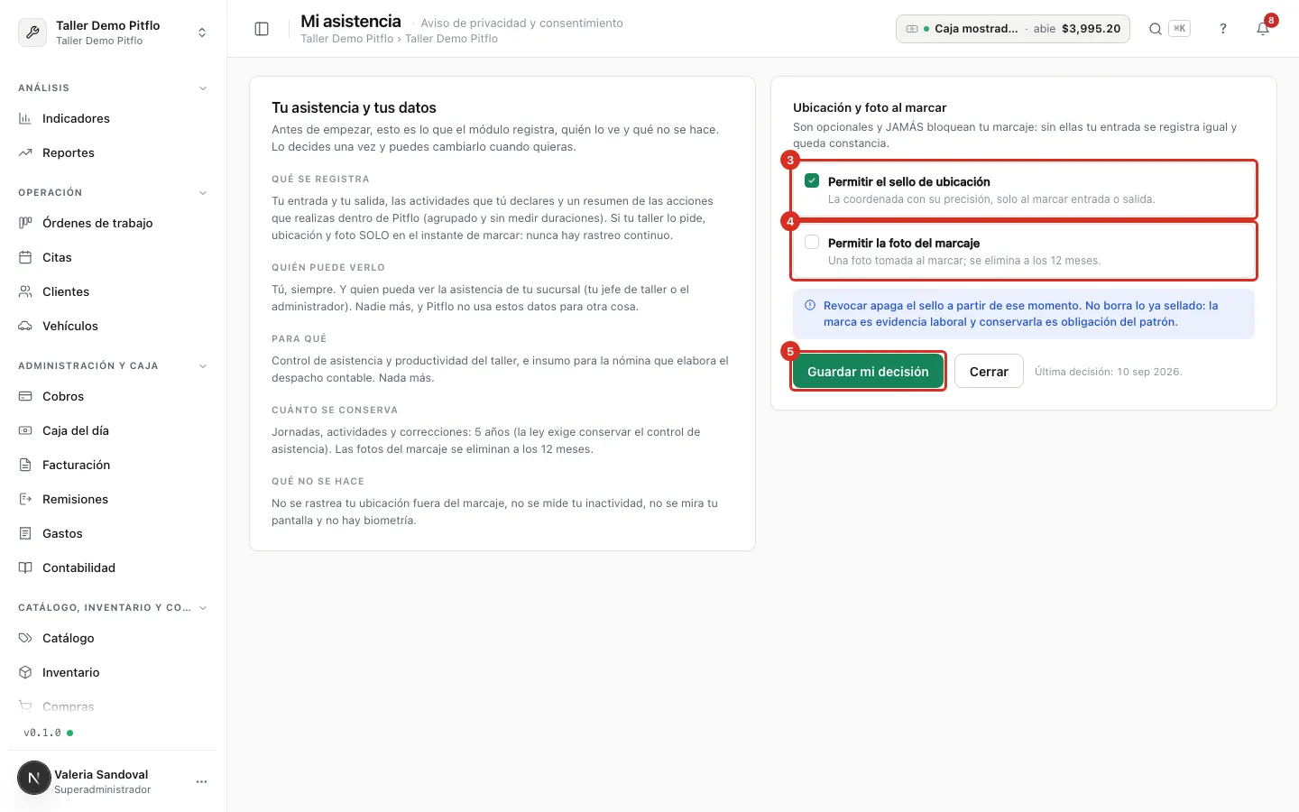 Los dos interruptores y Guardar mi decisión